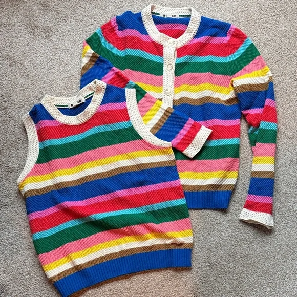 Boden Multicolor Striped Knit Sweater Vest - Blue/Green/Pink/Yellow/Brown/Cream - Picture 6 of 6